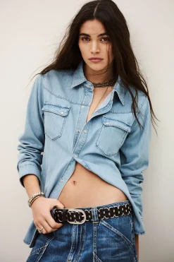 Ba&Sh ADALI chemise denim longue BLEU