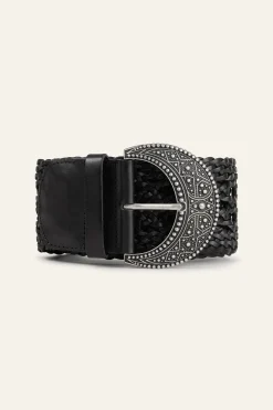 Ba&Sh BALMY ceinture cuir tressée NOIR Outlet