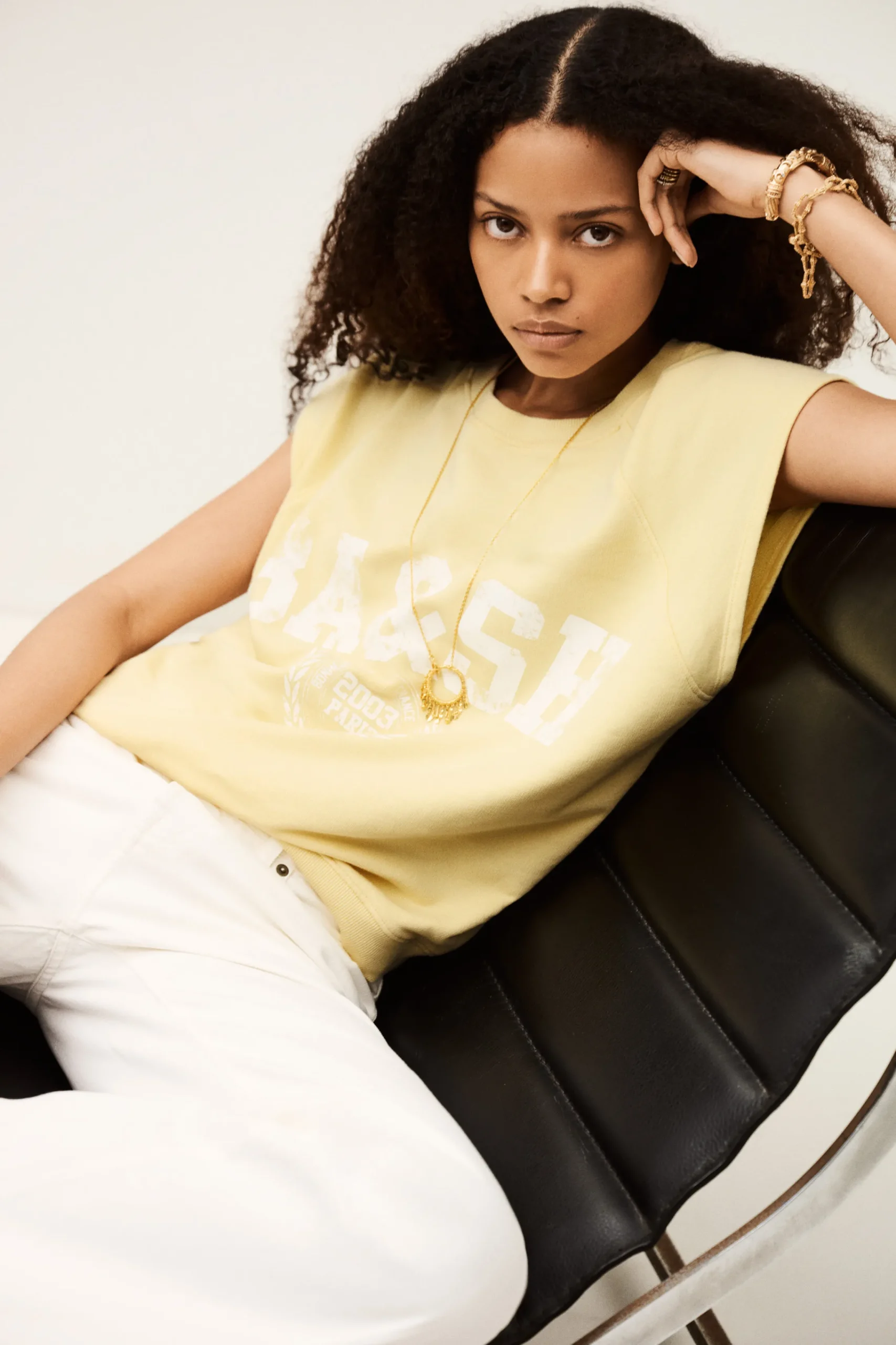 Ba&Sh BEATA sweat sans manches JAUNE Discount