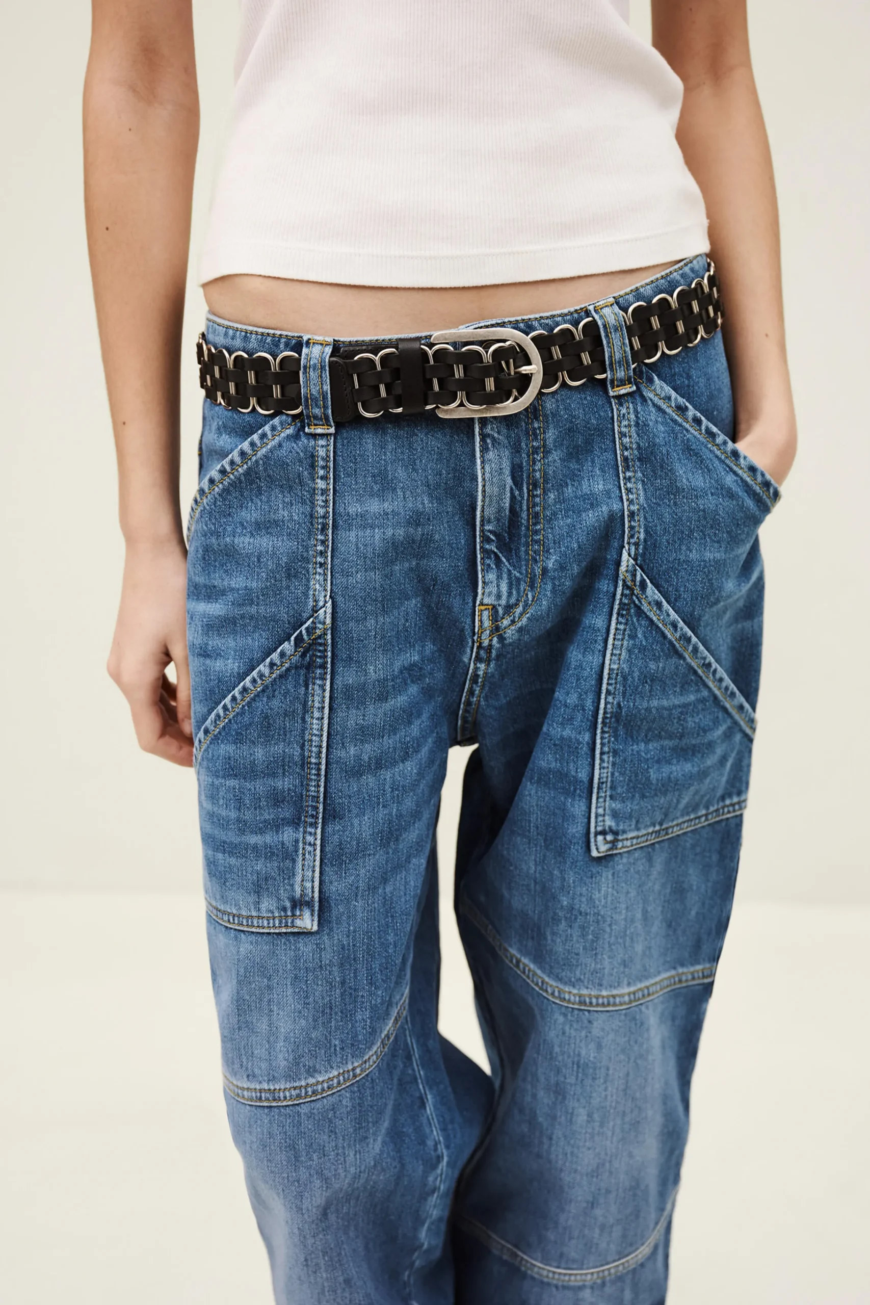 Ba&Sh BECK ceinture cuir tressée NOIR Sale