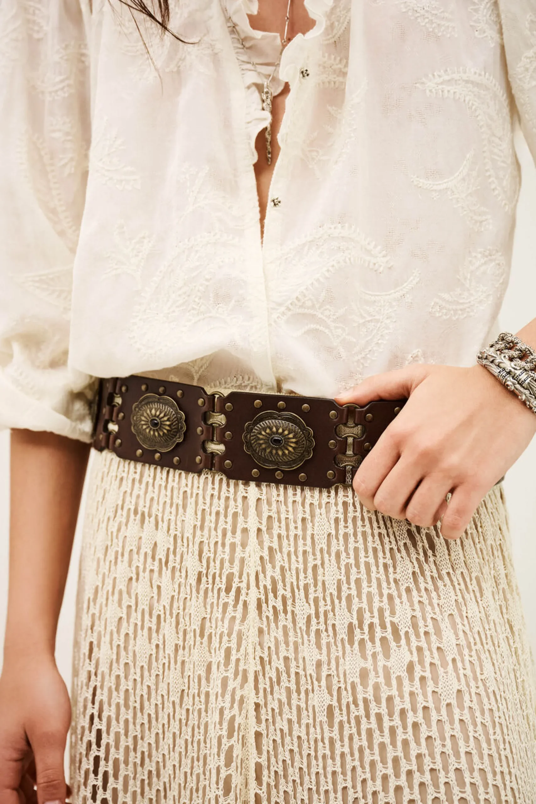 Ba&Sh BESTY ceinture cuir western MARRON New