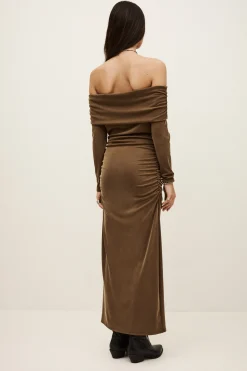 Ba&Sh BETTINA robe midi épaules MARRON New