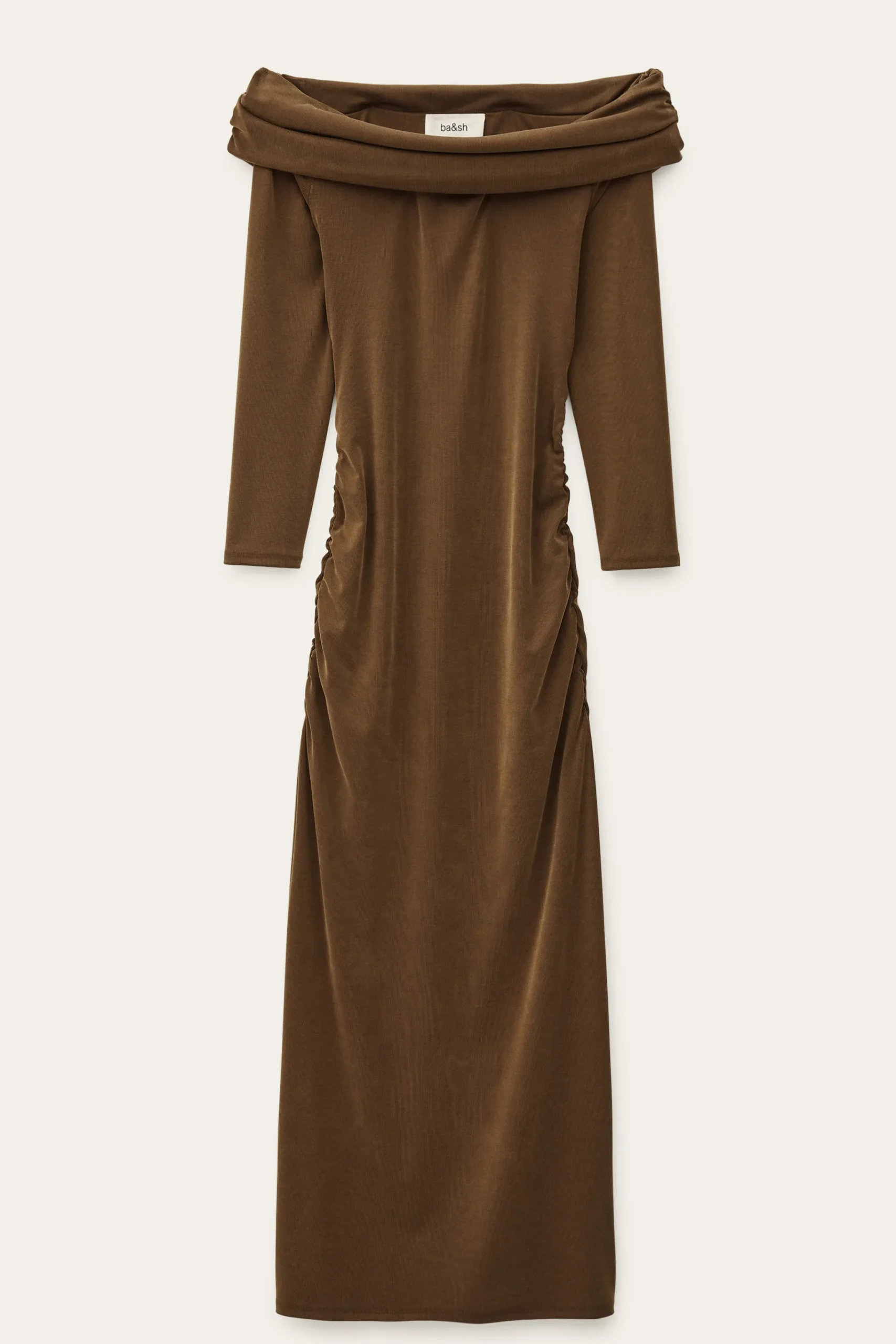 Ba&Sh BETTINA robe midi épaules MARRON New