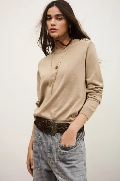 Ba&Sh BYLEIL pull boutons dorés BEIGE New