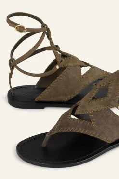 Ba&Sh CAPRI sandales plates en suede VERT Hot