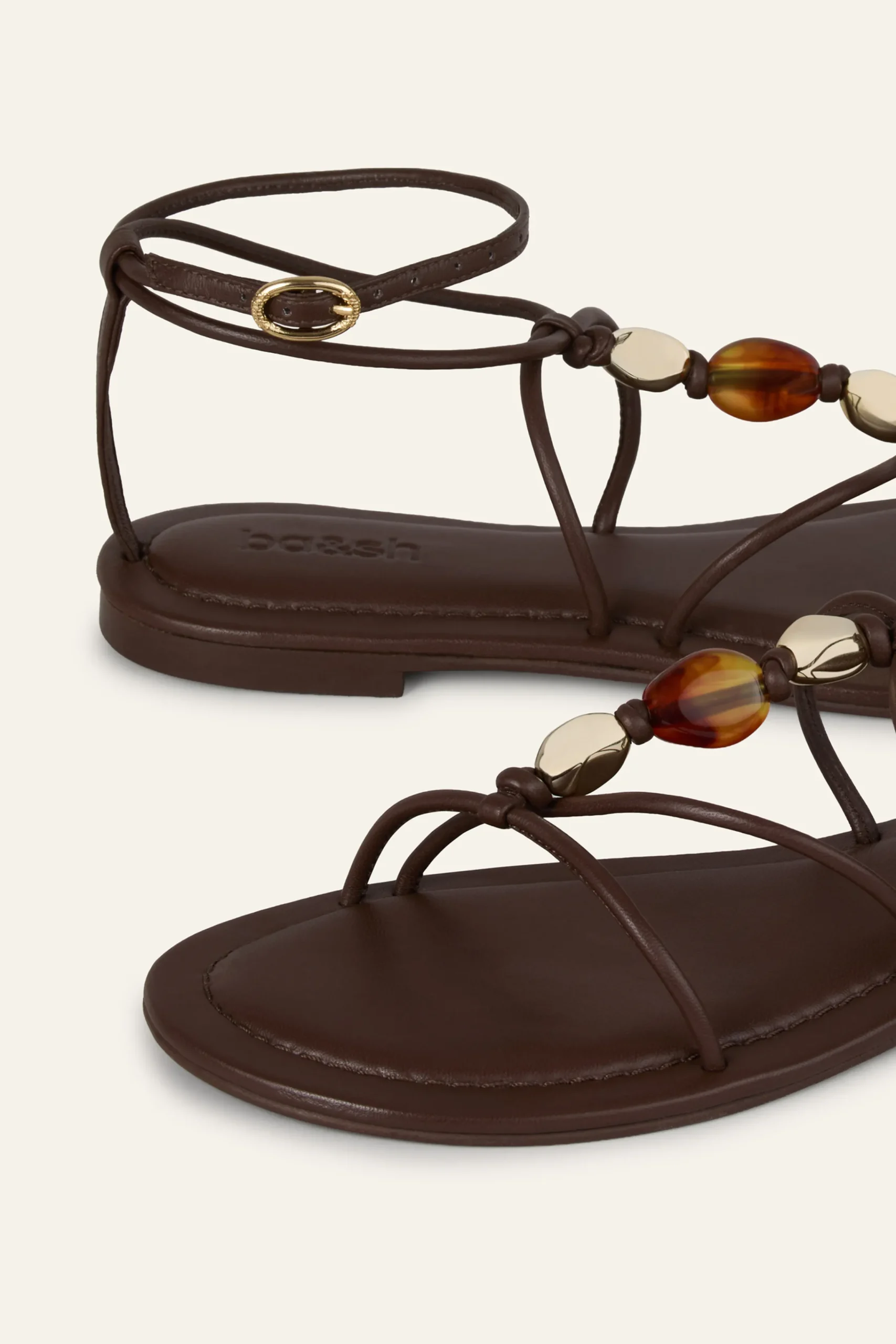 Ba&Sh CAYA sandales plates cuir MARRON Sale