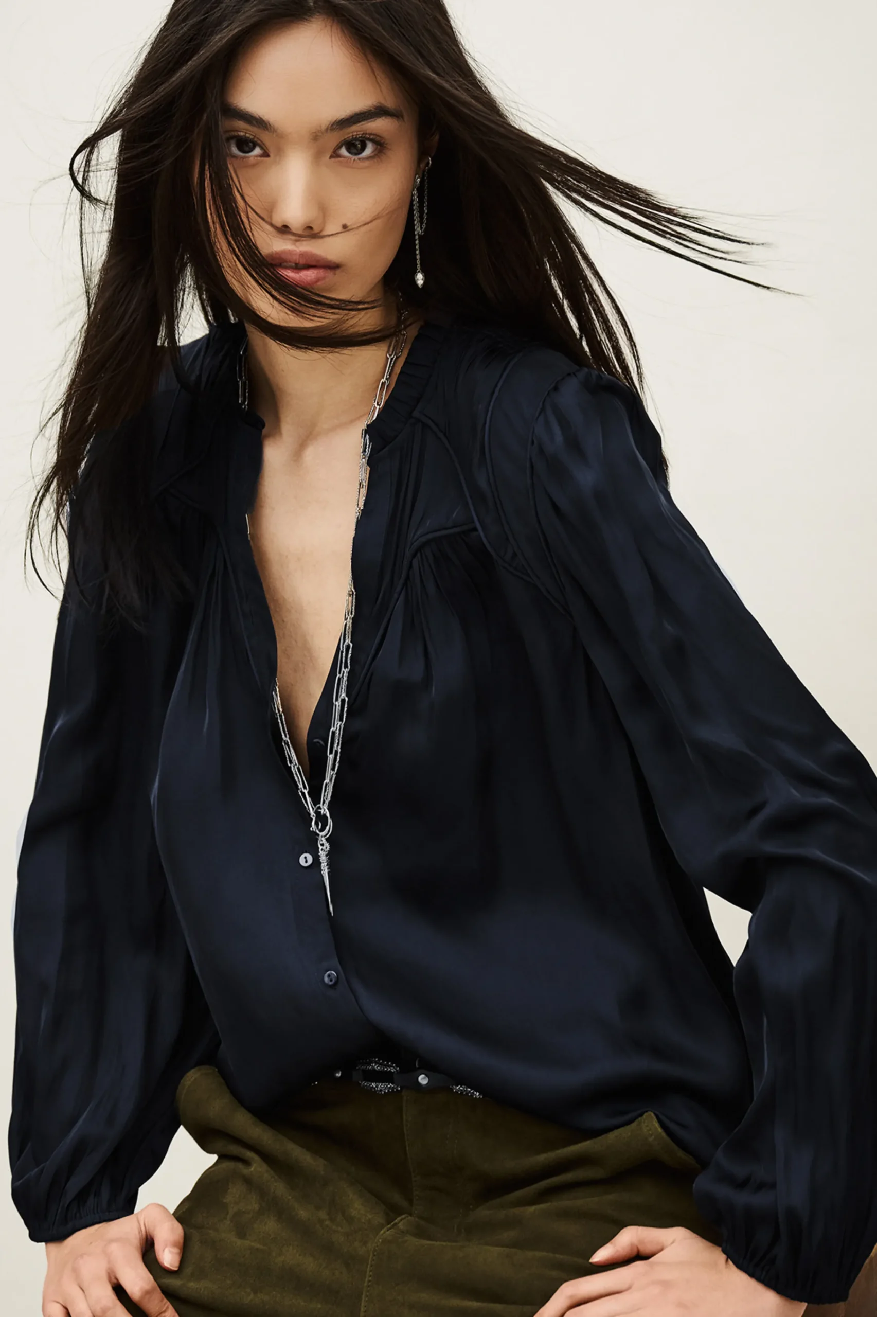 Ba&Sh CESIRA blouse manches bouffantes BLEU