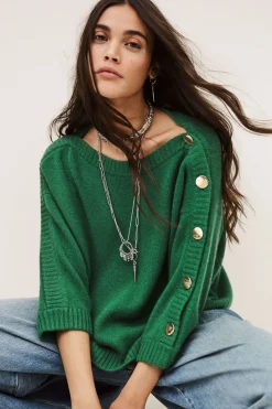 Ba&Sh CLASSY pull cachemire bateau VERT Outlet