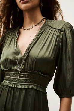 Ba&Sh CLELI robe courte froncée VERT