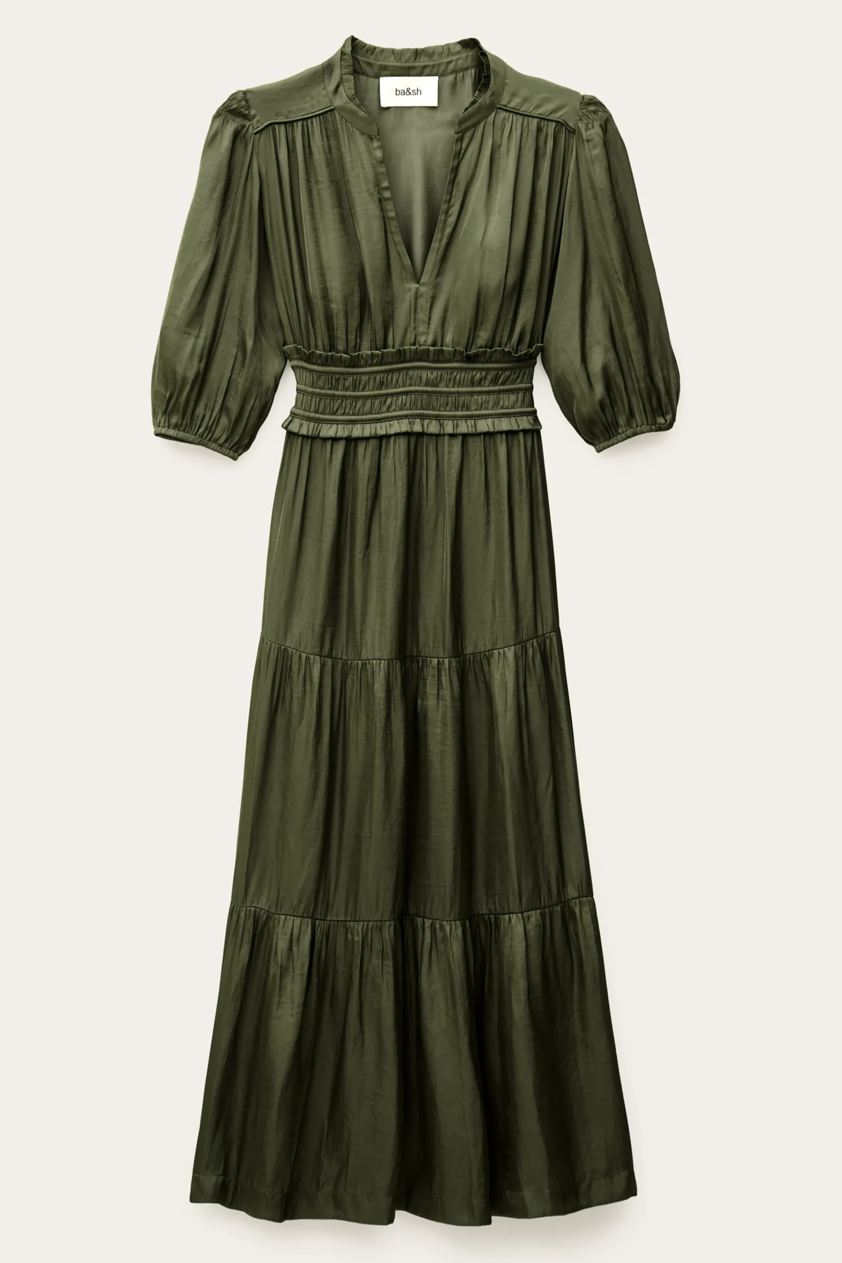 Ba&Sh CLELI robe courte froncée VERT