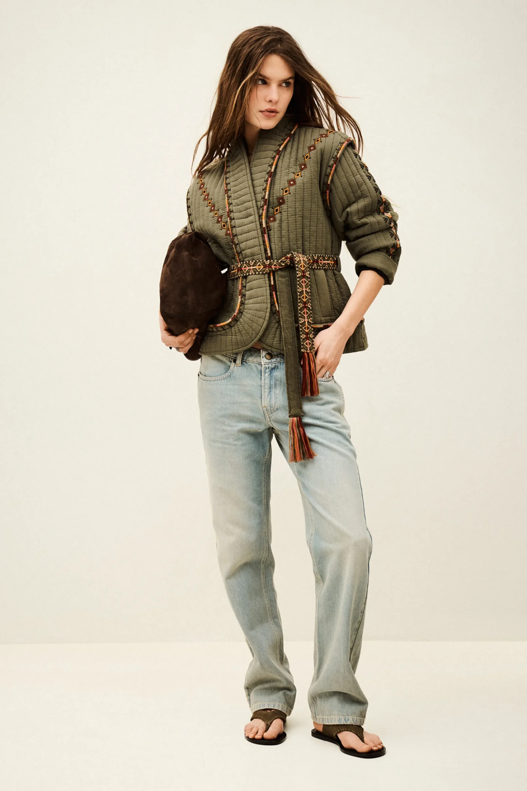 Ba&Sh COCOON veste matelassée brodée VERT Best