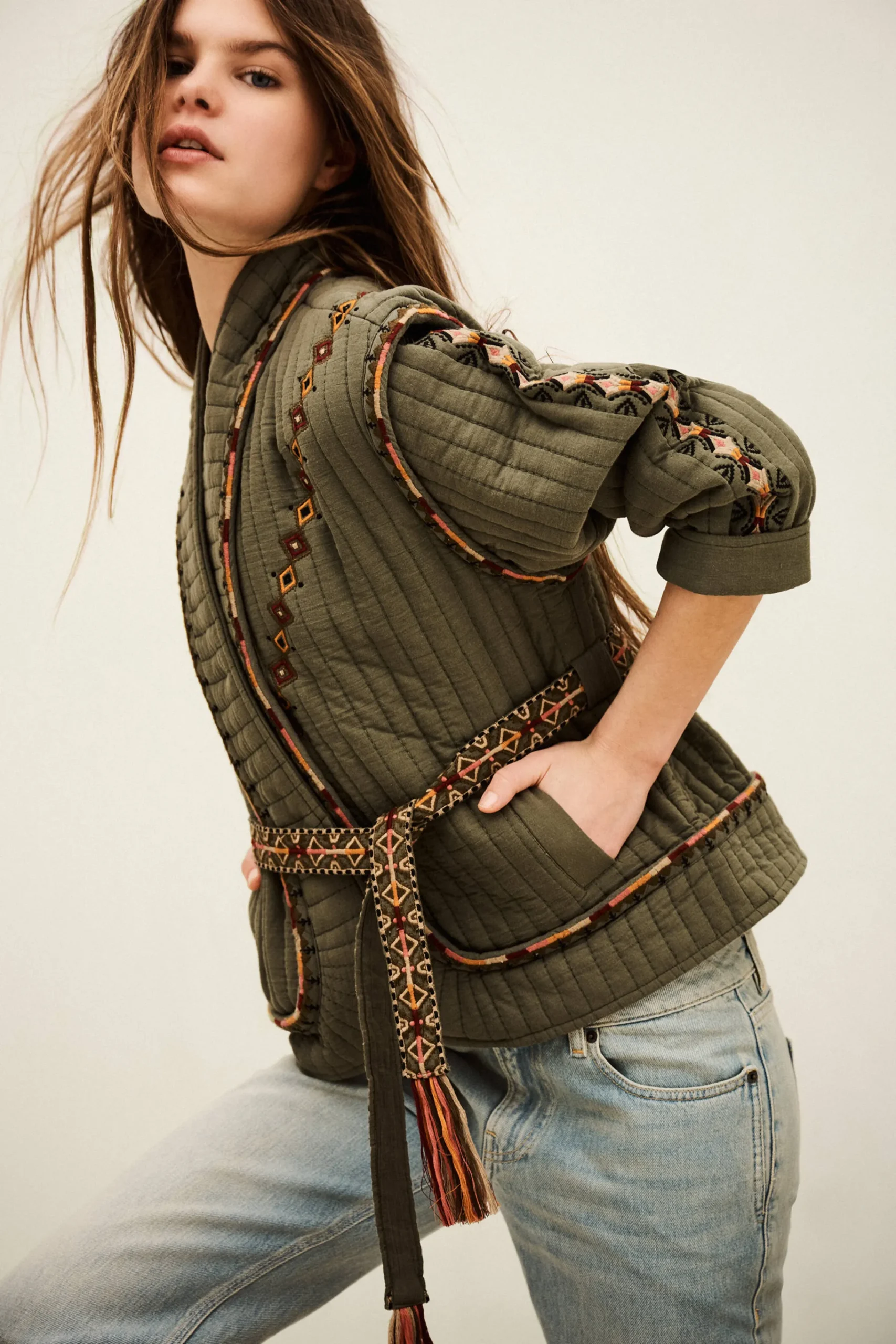 Ba&Sh COCOON veste matelassée brodée VERT Best