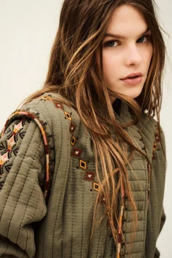 Ba&Sh COCOON veste matelassée brodée VERT Best