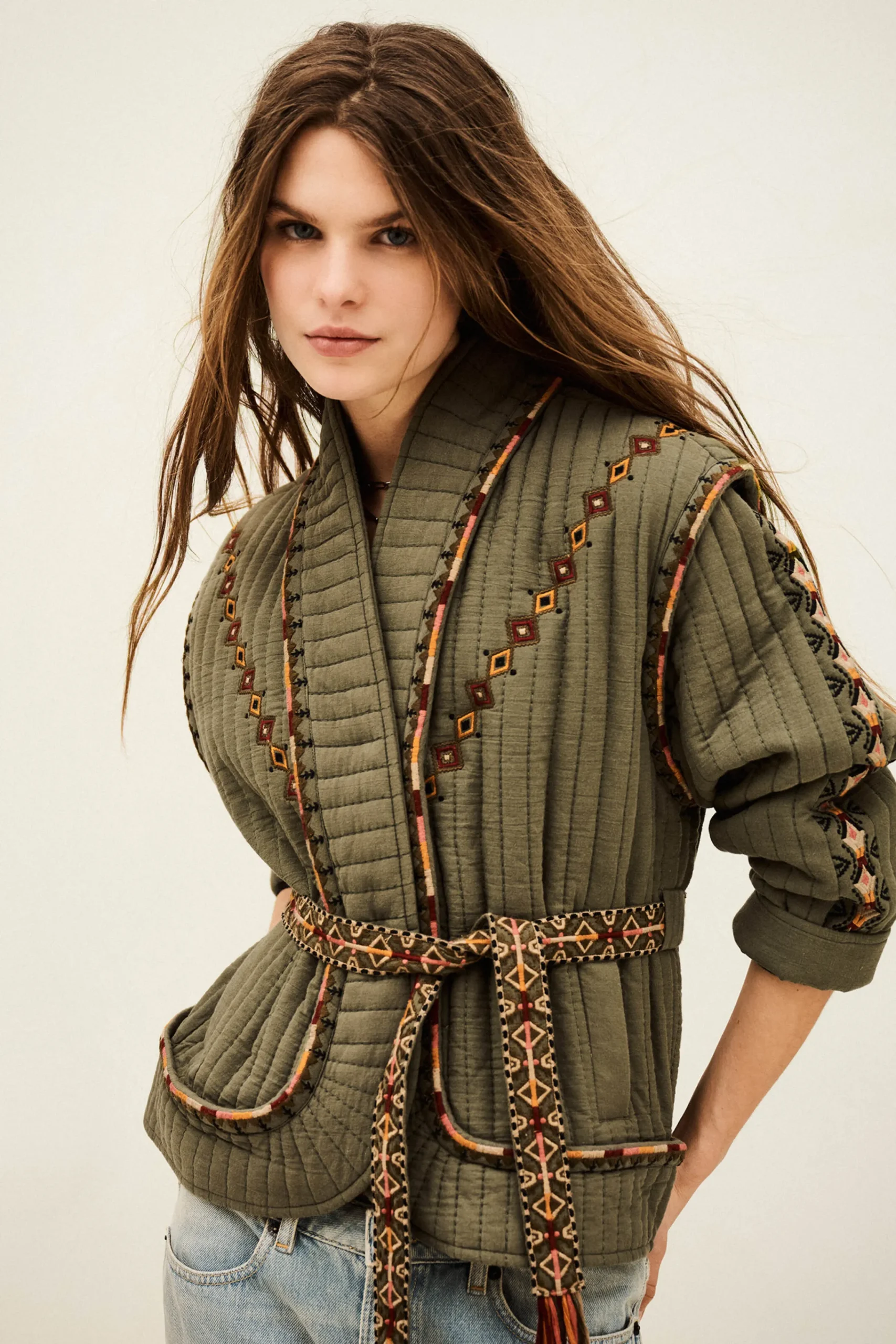 Ba&Sh COCOON veste matelassée brodée VERT Best