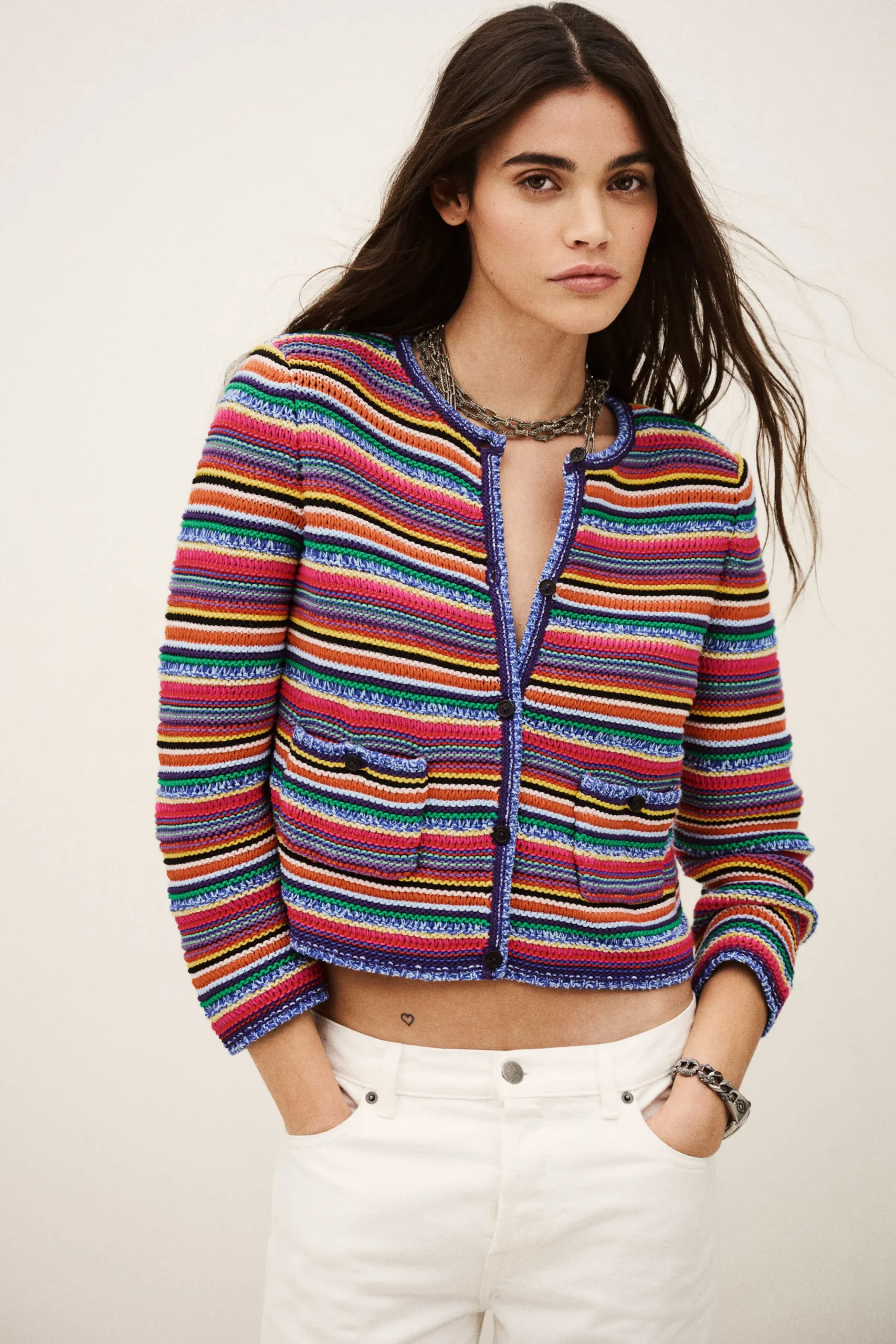 Ba&Sh FANNY gilet rayé rond NOIR Online