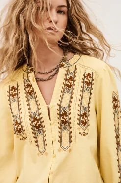 Ba&Sh FAUSTINA blouse brodée manches JAUNE Outlet