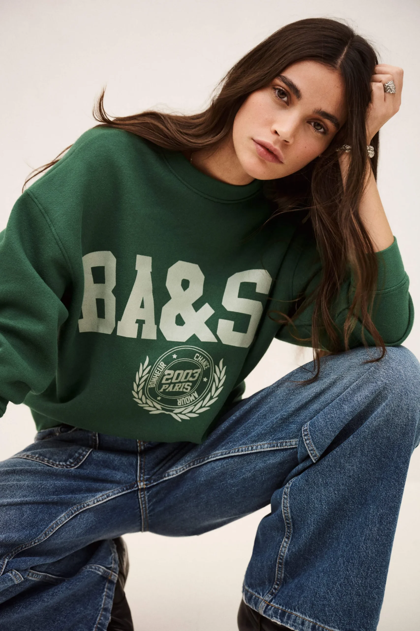 Ba&Sh FENJA sweat-shirt col rond VERT New