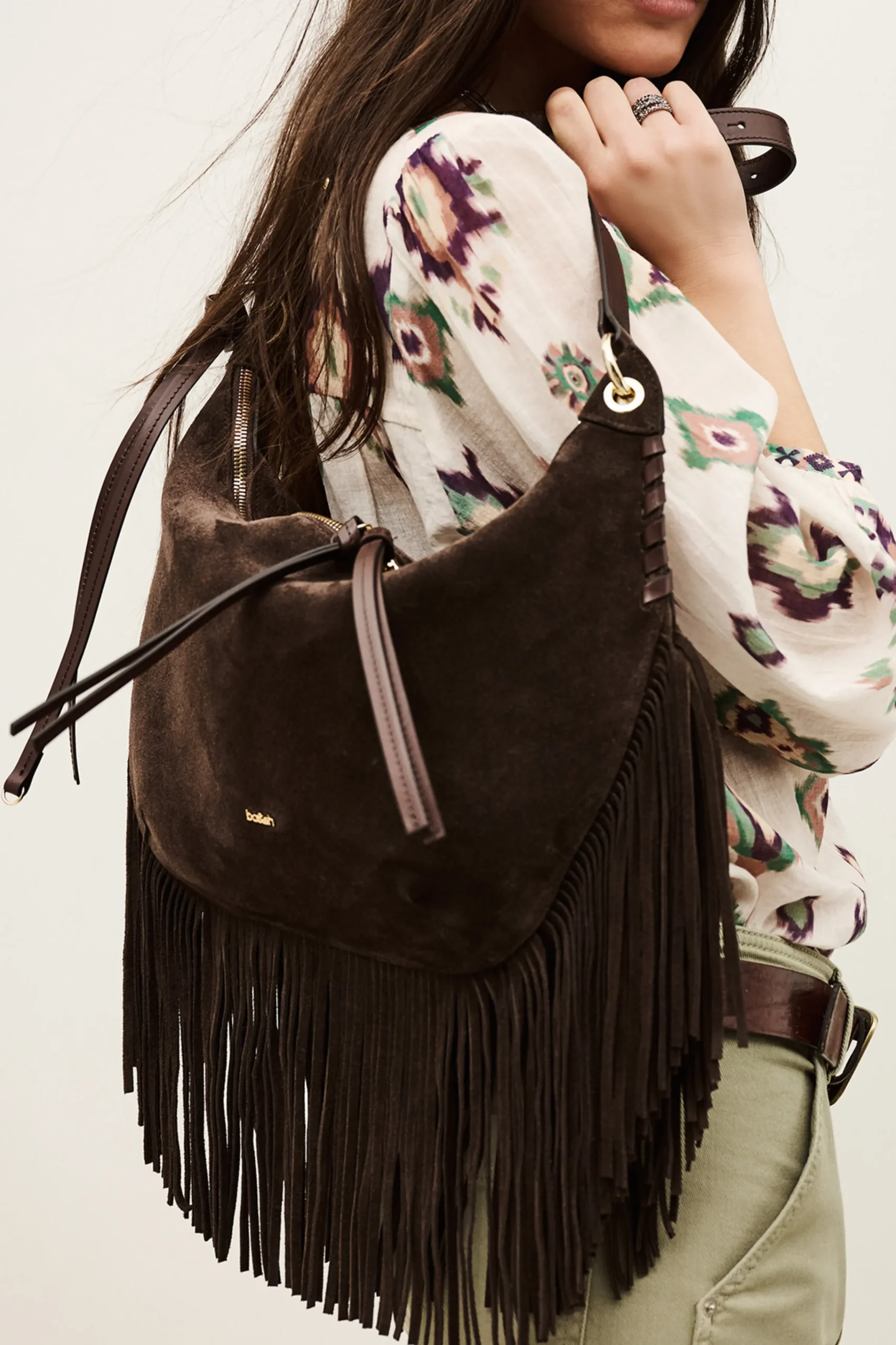 Ba&Sh FRANGES sac hobo franges MARRON Discount