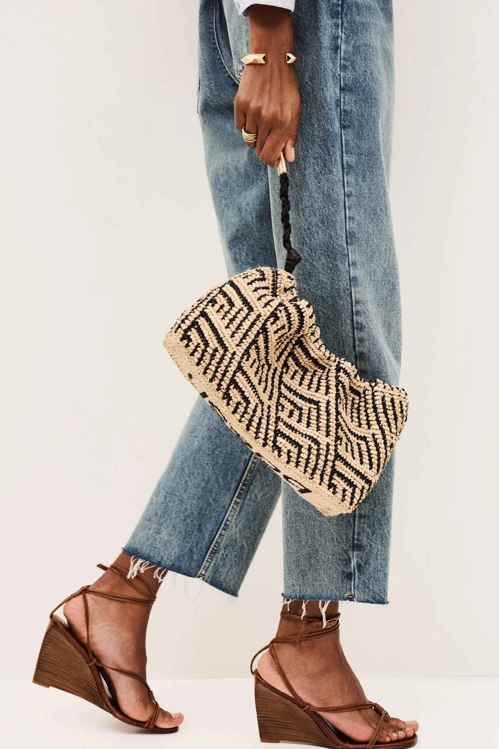 Ba&Sh JUNE sac en raphia NOIR Hot
