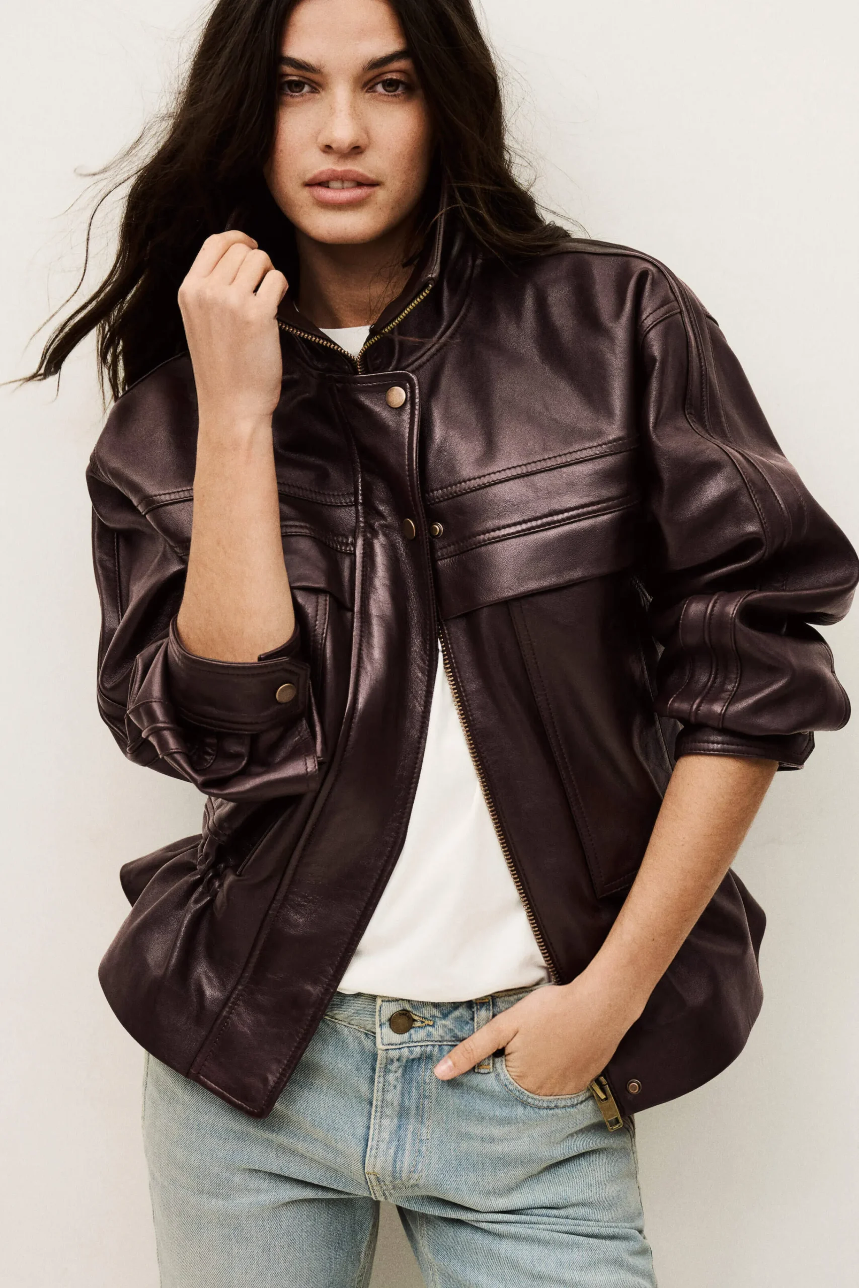 Ba&Sh KASSIA veste cuir oversized ROUGE Sale
