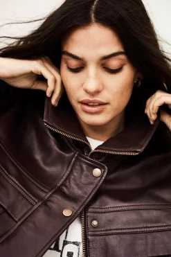 Ba&Sh KASSIA veste cuir oversized ROUGE Sale