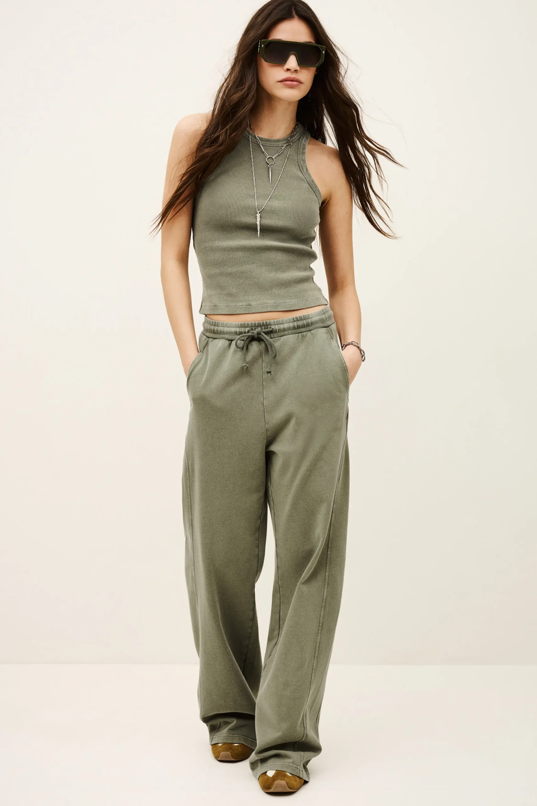 Ba&Sh KOKO pantalon large coton VERT Discount