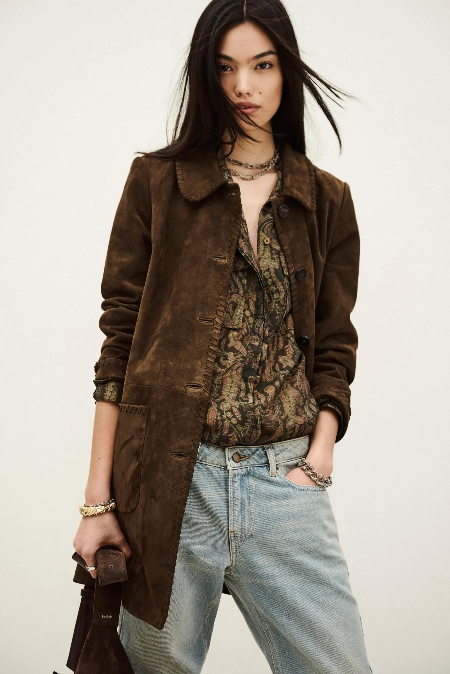 Ba&Sh MAENA manteau daim long MARRON