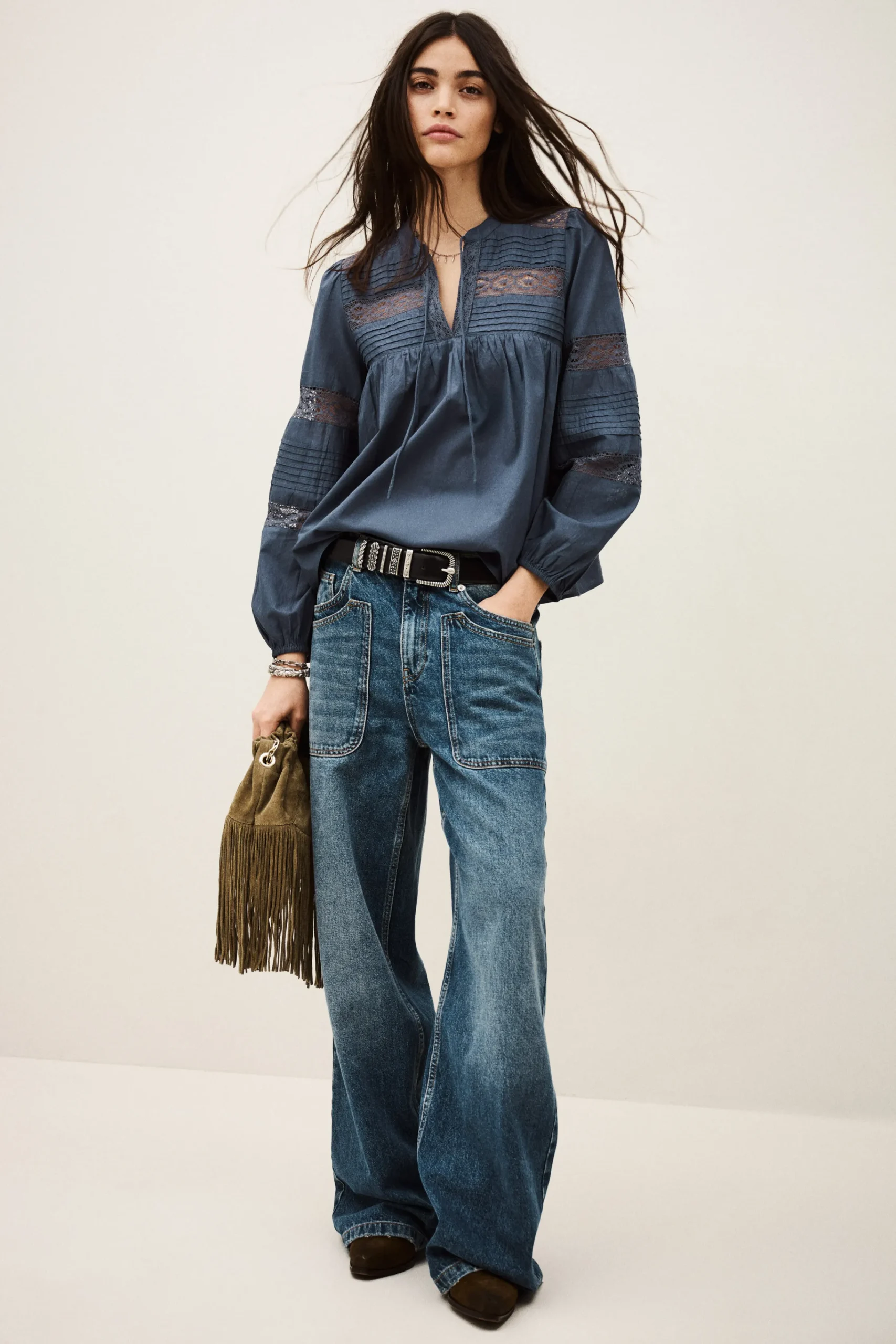 Ba&Sh NAMI blouse loose dentelle BLEU Best