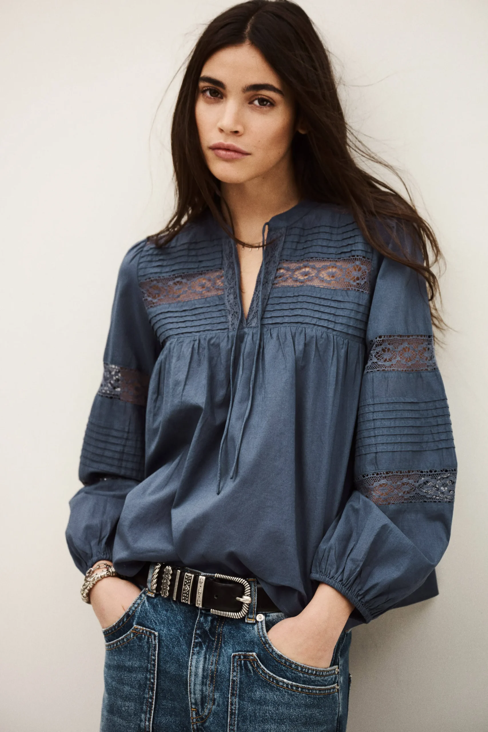 Ba&Sh NAMI blouse loose dentelle BLEU Best