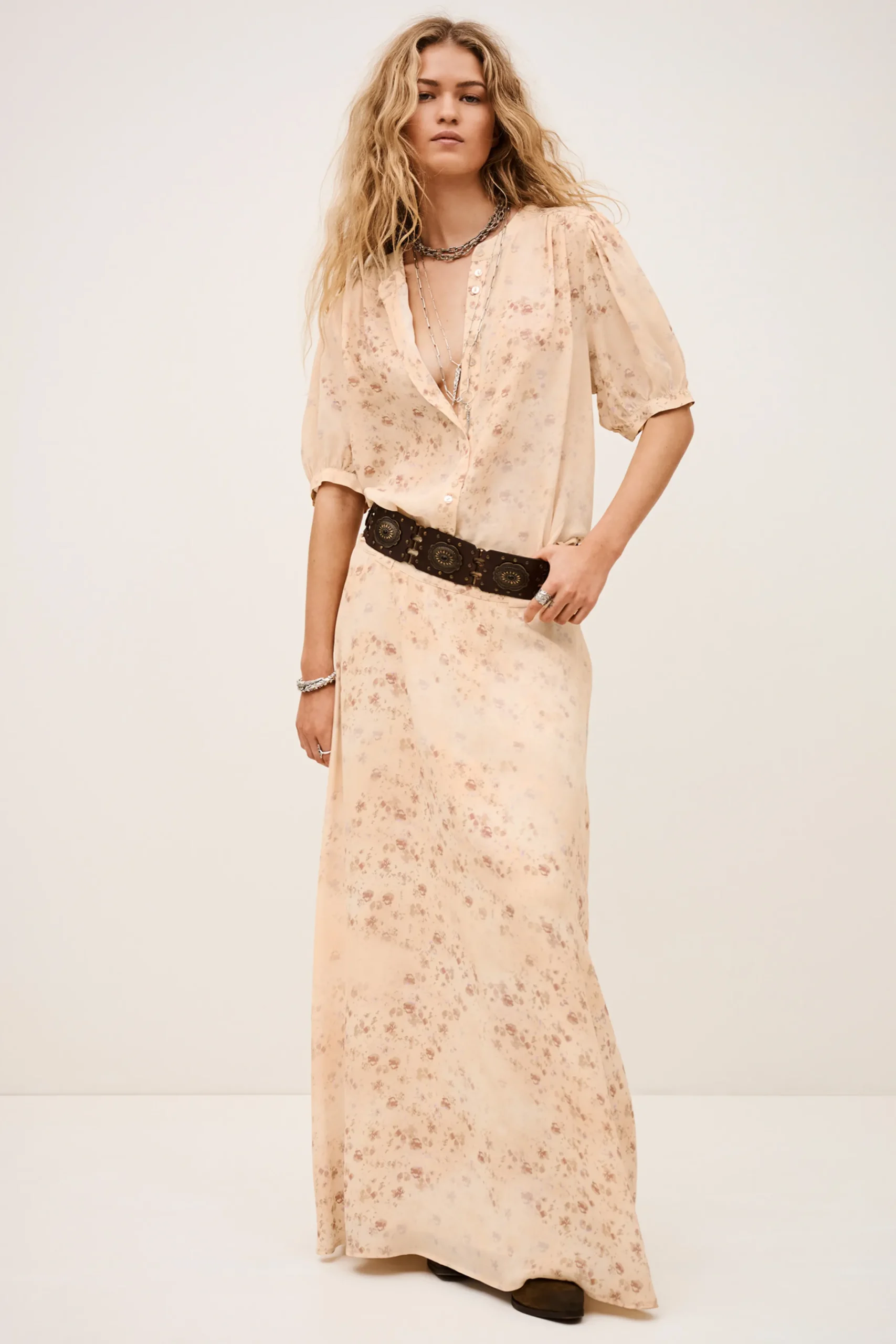 Ba&Sh NATTALINA jupe longue imprimée ECRU Discount