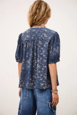 Ba&Sh NOVELLA chemise manches ballons BLEU Hot