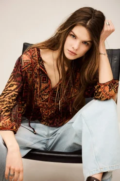 Ba&Sh ODETTA blouse imprimée manches ROUGE