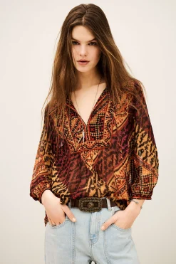 Ba&Sh ODETTA blouse imprimée manches ROUGE