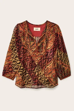 Ba&Sh ODETTA blouse imprimée manches ROUGE