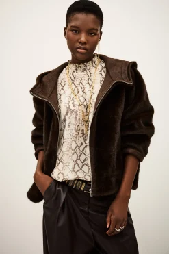 Ba&Sh PANDY manteau fausse fourrure MARRON Discount