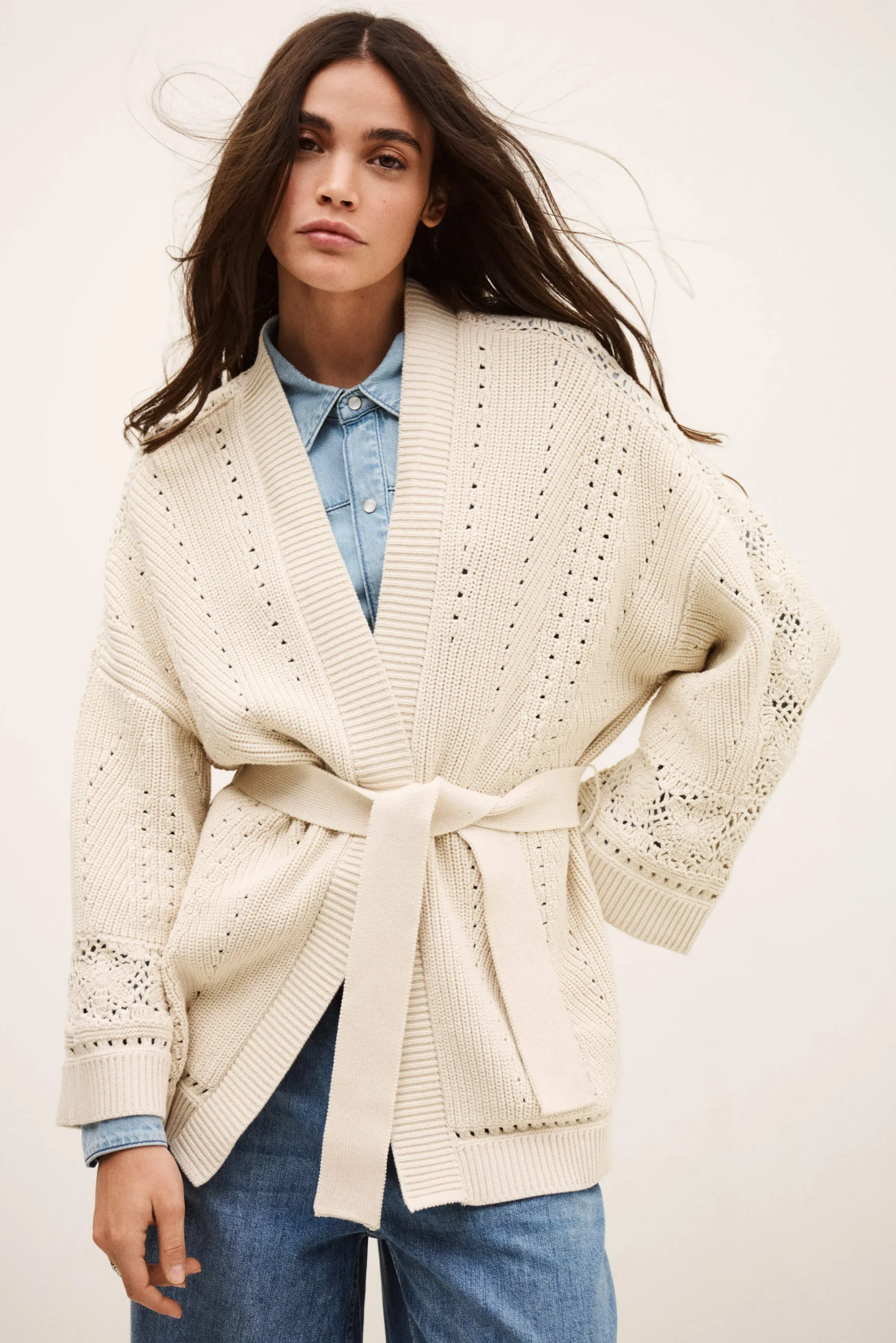 Ba&Sh PERINE gilet long maille ECRU Discount