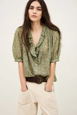 Ba&Sh PHYSALYS chemise imprimée VERT Outlet