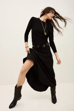 Ba&Sh PONIA jupe midi taille NOIR New