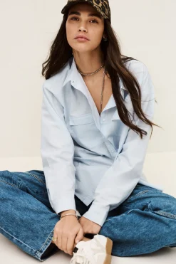 Ba&Sh PORZIA chemise rayée ample BLEU Sale