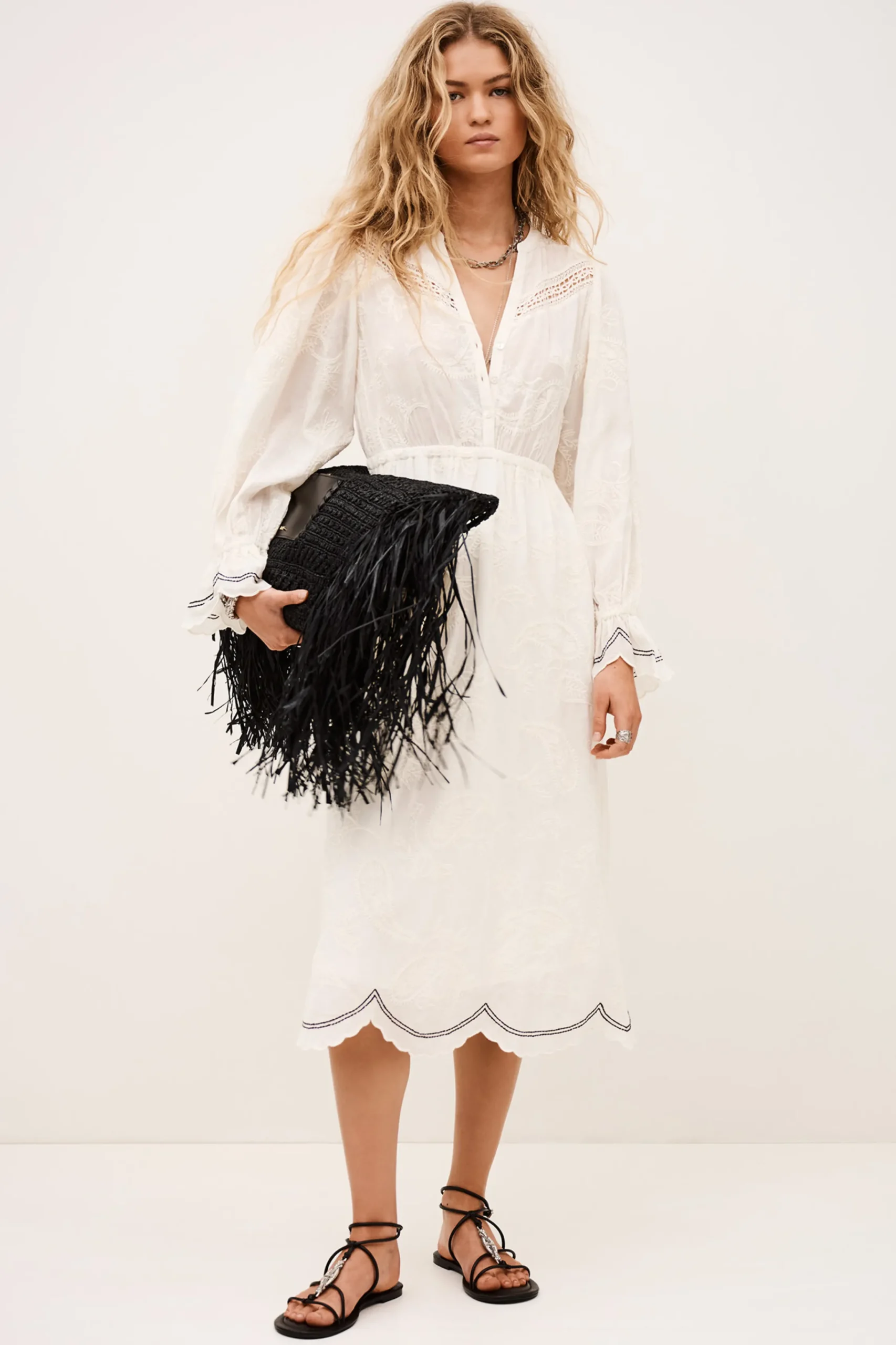 Ba&Sh PRISCO robe midi jacquard ECRU Sale