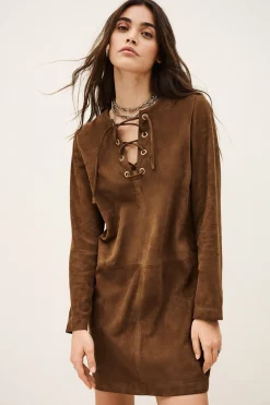 Ba&Sh SEDA robe courte daim MARRON Clearance