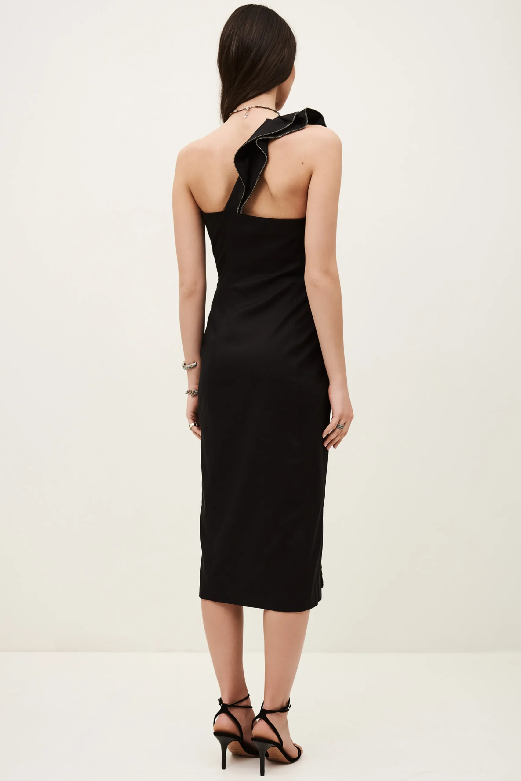 Ba&Sh SILLA robe one shoulder a volant NOIR Outlet