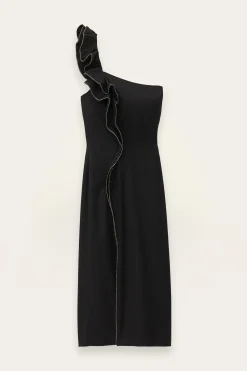 Ba&Sh SILLA robe one shoulder a volant NOIR Outlet