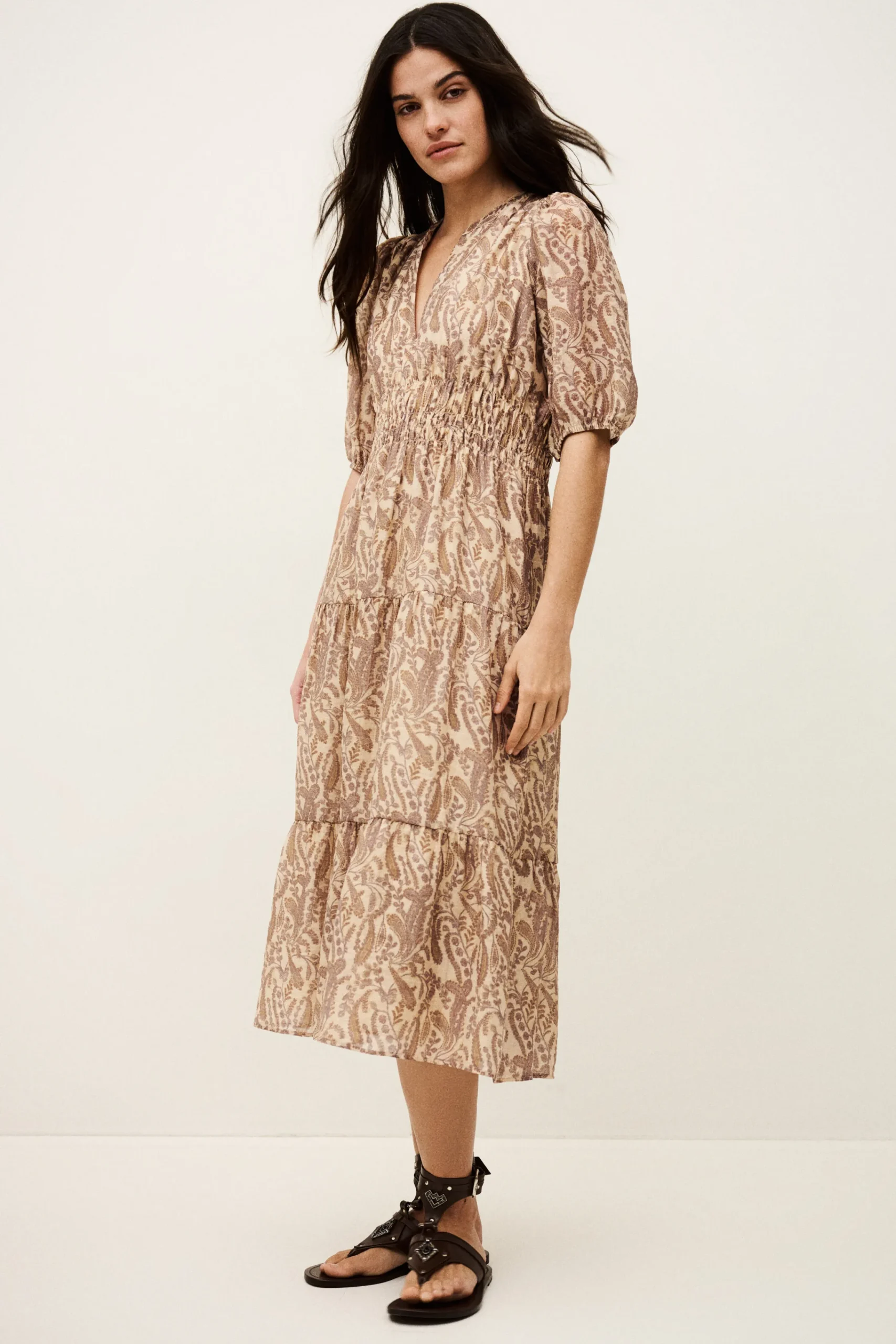 Ba&Sh TANYSSA robe midi imprimée ECRU Sale