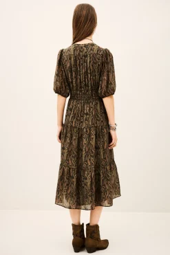 Ba&Sh TANYSSA robe midi imprimée VERT Outlet