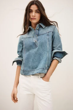 Ba&Sh TAVY top denim droit BLEU Online