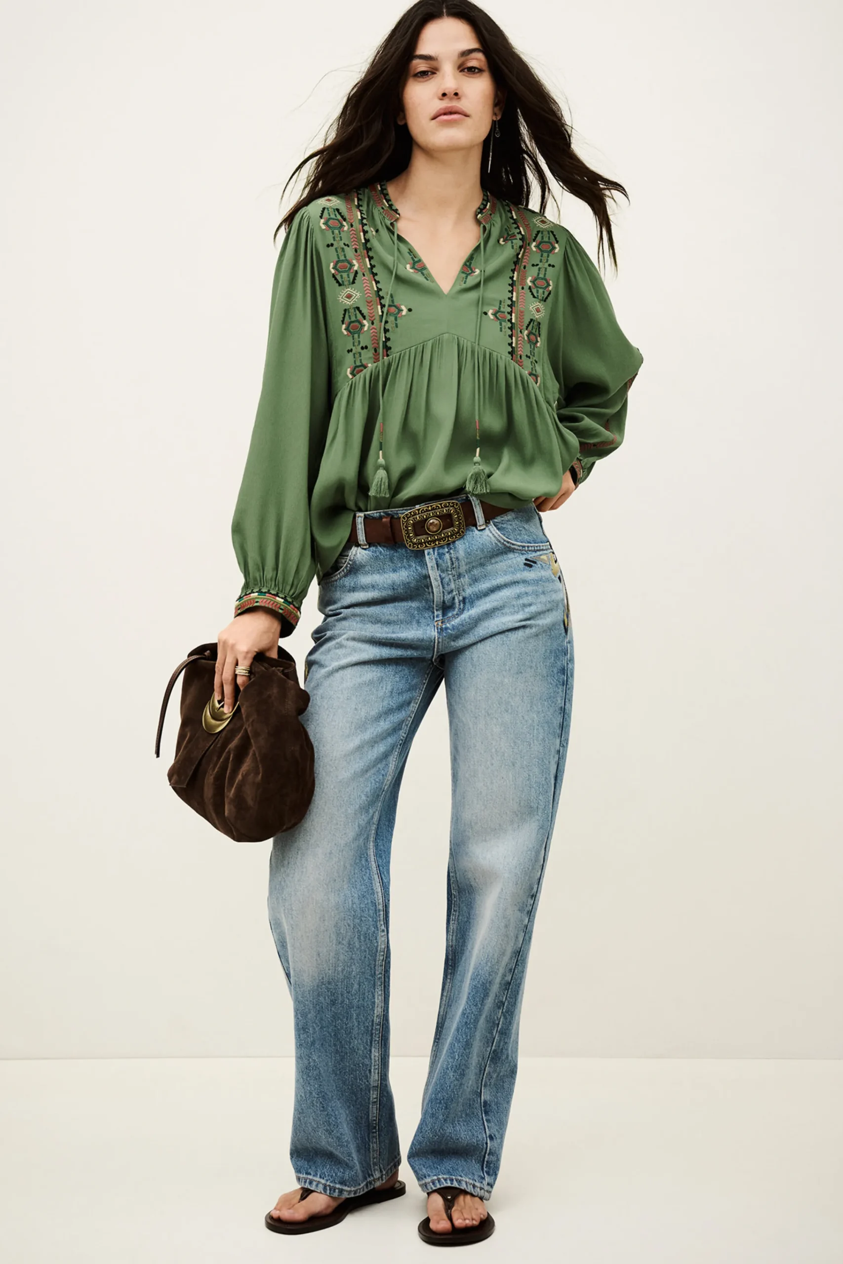 Ba&Sh TILT blouse brodée ample VERT New