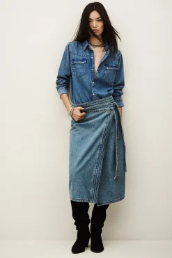 Ba&Sh TIMY jupe midi denim BLEU New