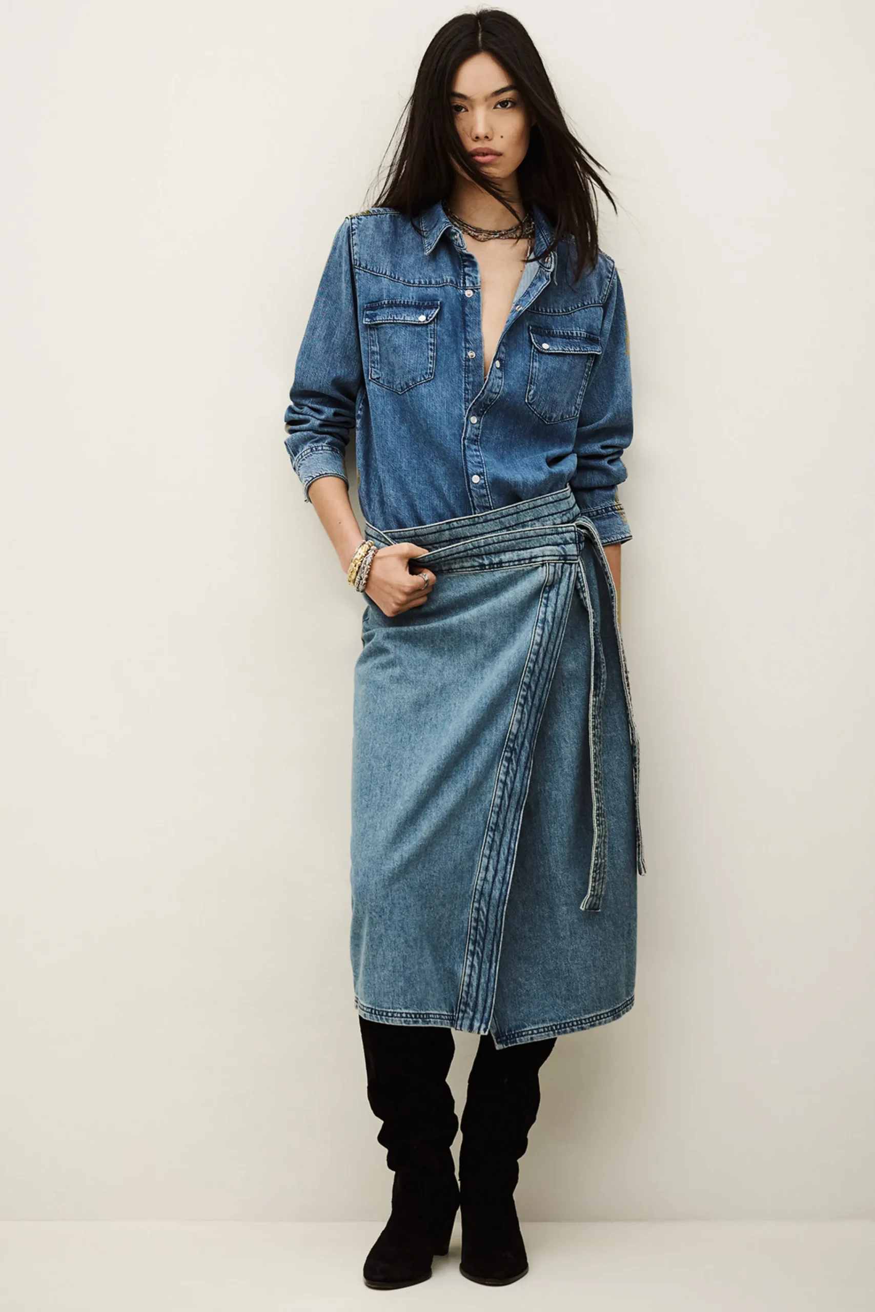 Ba&Sh TIMY jupe midi denim BLEU New