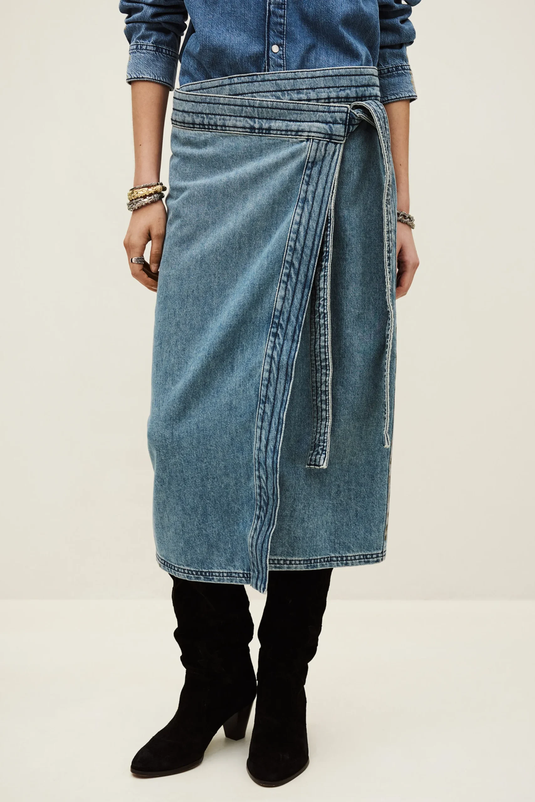 Ba&Sh TIMY jupe midi denim BLEU New